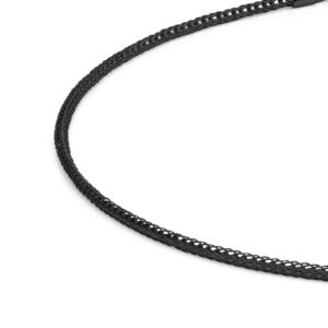 Detailansicht einer schwarzen Fuchsschwanzkette aus antiallergenem Edelstahl mit Karabinerverschluss von MONOMANIA. > Schwarze Fuchsschwanzkette aus antiallergenem Edelstahl mit Karabinerverschluss von MONOMANIA.